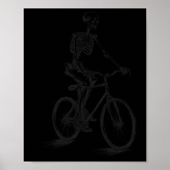 Riding Bicycle Scary Halloween Skeleton Biker  Poster (Front)