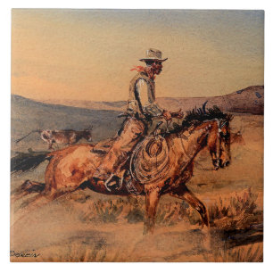 “Riding Herd” Western Art by Edward Borein Ceramic Tile