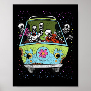 Riding Hippie Van Halloween Costume Retro Bones Poster