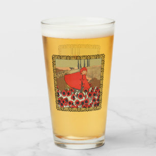 Riding Hood Picking Red Flowers Wolf on Hill Glass