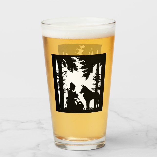 Riding Hood Sitting Under Trees Silhouette Wolf Glass (Front Filled)