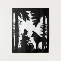 Riding Hood Wolf in black and white in Forest Tree