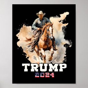 Riding Horse American Flag Cowboy  Poster