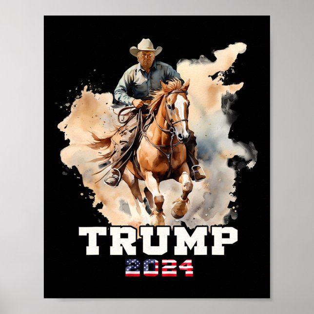 Riding Horse American Flag Cowboy  Poster (Front)