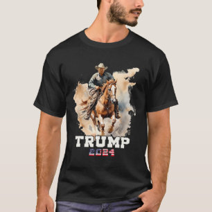 Riding Horse American Flag Cowboy  T-Shirt