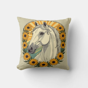 Riding Horse And Black Eyed Susan Flowers Cushion