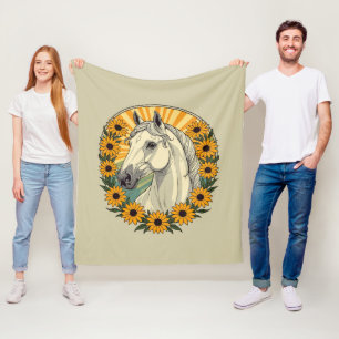 Riding Horse And Black Eyed Susan Flowers Fleece Blanket