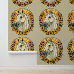 Riding Horse And Black Eyed Susan Flowers Wallpaper