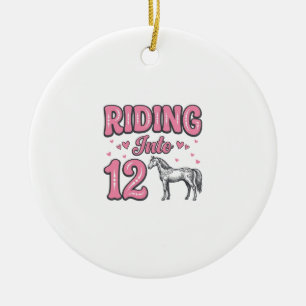 Riding Into 12 Horse Birthday Vector Design_1 Ceramic Ornament