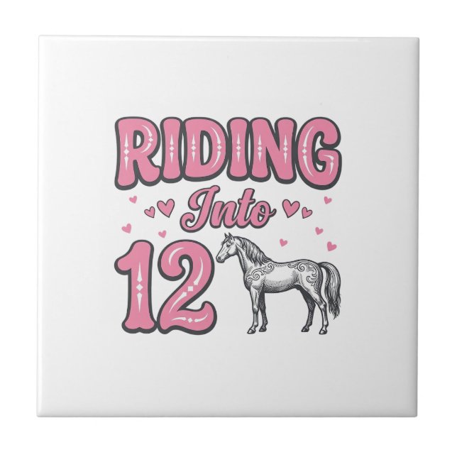 Riding Into 12 Horse Birthday Vector Design_1 Ceramic Tile (Front)