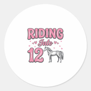 Riding Into 12 Horse Birthday Vector Design_1 Classic Round Sticker