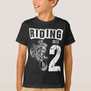 Riding Into 2 Years Old 2nd Birthday Boy Dirt Bike T-Shirt