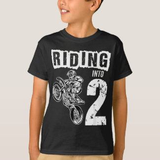 Riding Into 2 Years Old 2nd Birthday Boy Dirt Bike T-Shirt