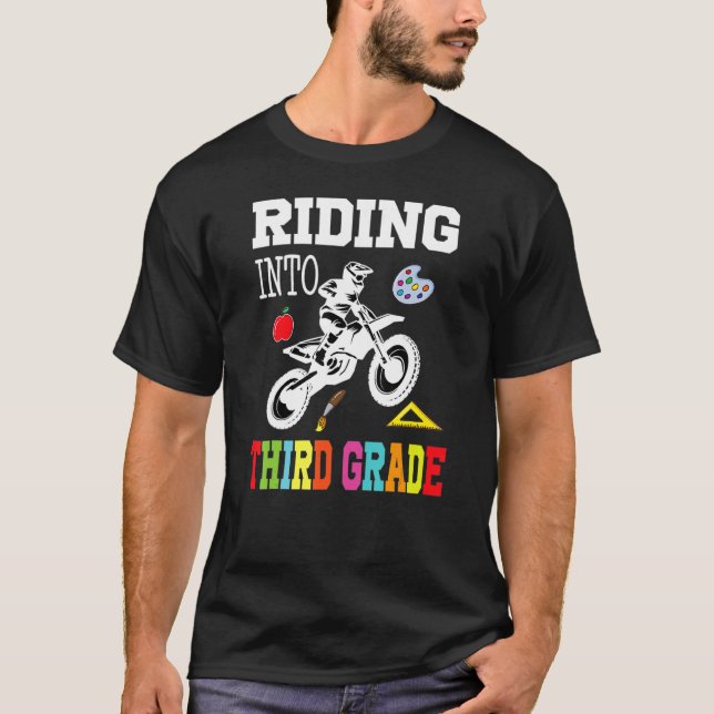 Riding Into 3rd Grade Bike Biker Back To School Bo T-Shirt (Front)