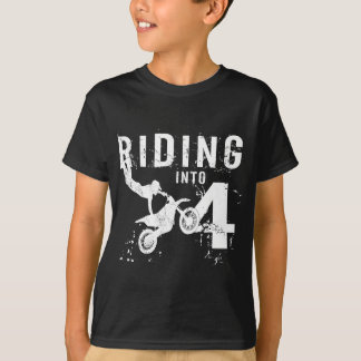 Riding Into 4 Years Old 4th Birthday Boy Dirt Bike T-Shirt