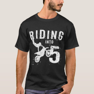 Riding Into 5 Years Old 5th Birthday Boy Dirt Bike T-Shirt