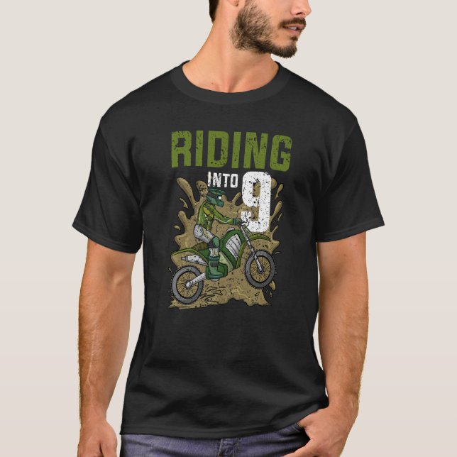 Riding Into 9 Birthday Rider Motocross Birthday T-Shirt (Front)