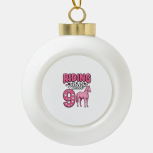 Riding Into 9 Horse Birthday Girl Vintage Shirt De Ceramic Ball Christmas Ornament