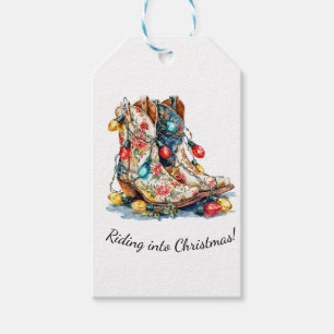 Riding Into Christmas - Festive Cowboy Boots with  Gift Tags