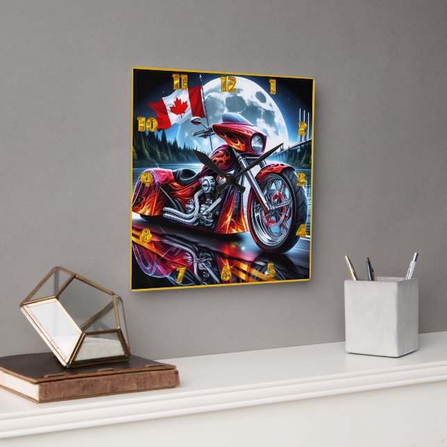 Riding into the night with the Canadian spirit Square Wall Clock (Office)