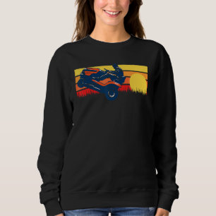 Riding Lawn Mower Wheelie  Vintage 80s Sunset Sweatshirt