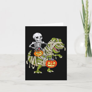 Riding Mummy Dinosaur T Rex Halloween Funny Pumpki Card