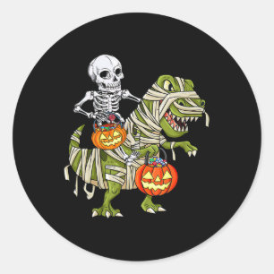 Riding Mummy Dinosaur T Rex Halloween Funny Pumpki Classic Round Sticker