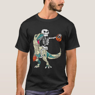 Riding Mummy Dinosaur T Rex Halloween Funny Pumpki T-Shirt