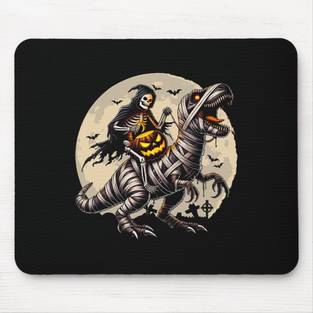 Riding Mummy Dinosaur T Rex Pumpkin Funny Hallowee Mouse Pad (Front)