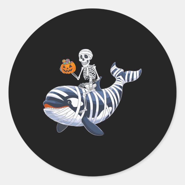 Riding Mummy Orca Halloween Candy Whale  Classic Round Sticker (Front)
