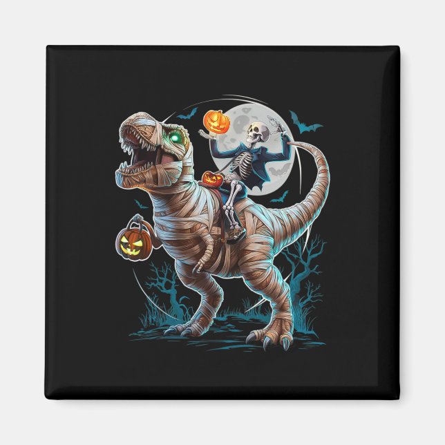 Riding Mummy Pumpkin T Rex Dinosaur Funny Hallowee Magnet (Front)