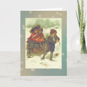 Riding on a Cart of Holly Holiday Card