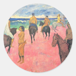 Riding On The Beach By Gauguin Paul (Best Quality) Classic Round Sticker