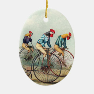 Riding Roosters Ceramic Tree Decoration