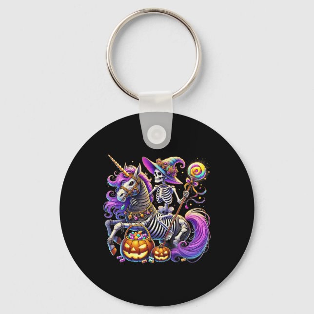 Riding Skeleton Unicorn Halloween Costume  Key Ring (Front)