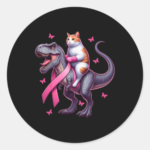 Riding T Rex Dinosaur. Breast Cancer Awareness Classic Round Sticker