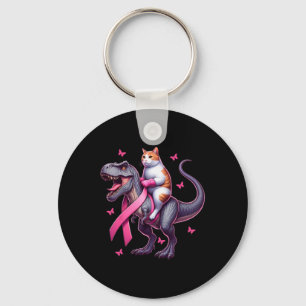 Riding T Rex Dinosaur. Breast Cancer Awareness Key Ring