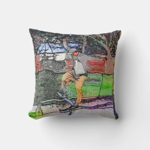 Riding the Rails - Cartoon Skateboarder Design Cushion