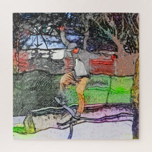 Riding the Rails - Cartoon Skateboarder Design Jigsaw Puzzle