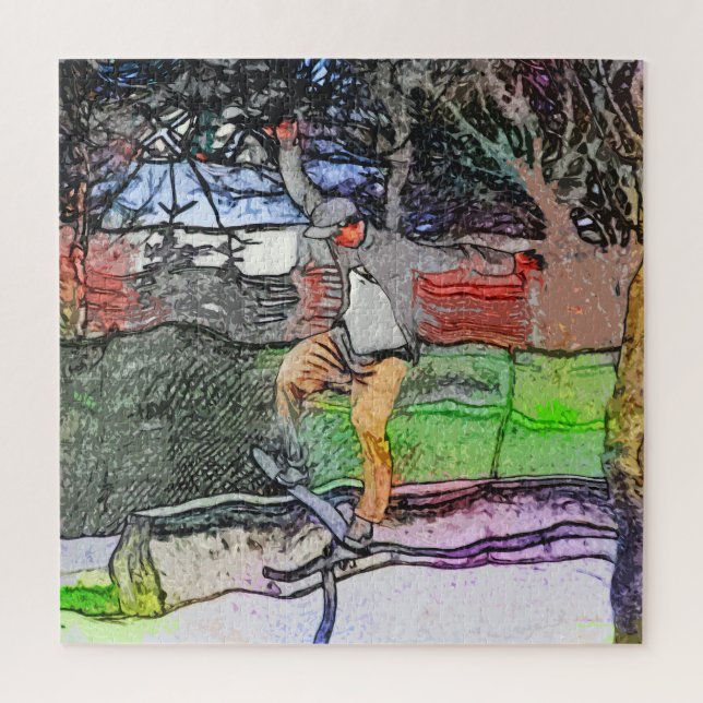 Riding the Rails - Cartoon Skateboarder Design Jigsaw Puzzle (Vertical)