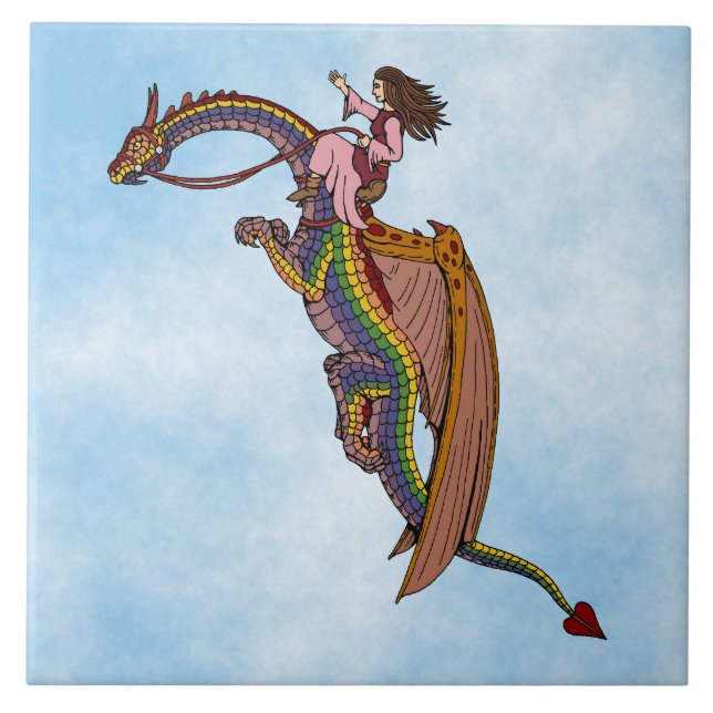 Riding the Rainbow Dragon Ceramic Tile (Front)