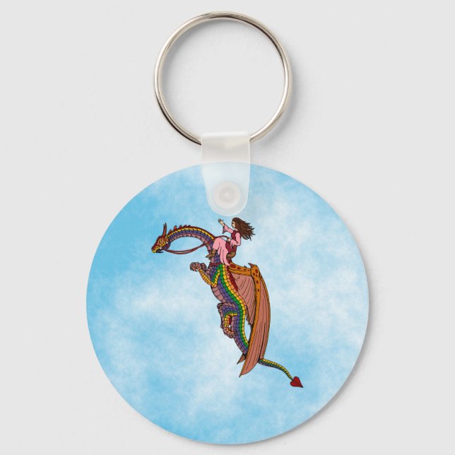 Riding the Rainbow Dragon Key Ring (Front)