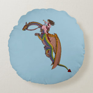 Riding the Rainbow Dragon Round Cushion