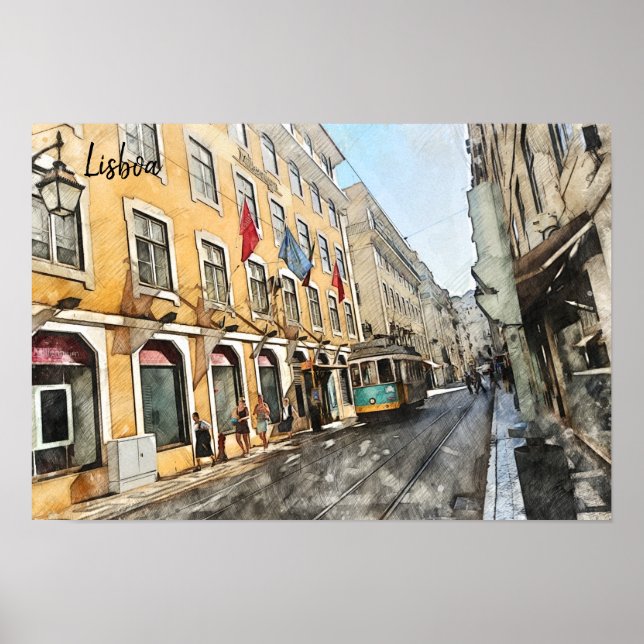 Riding the Tram in Lisbon Portugal Postcard Poster (Front)