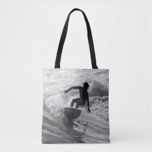 Riding The Wave Grayscale Tote Bag