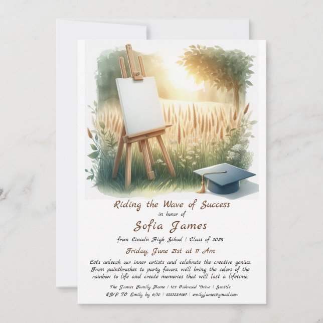 Riding the Wave of Success – A Colourful Graduatio Invitation (Front)