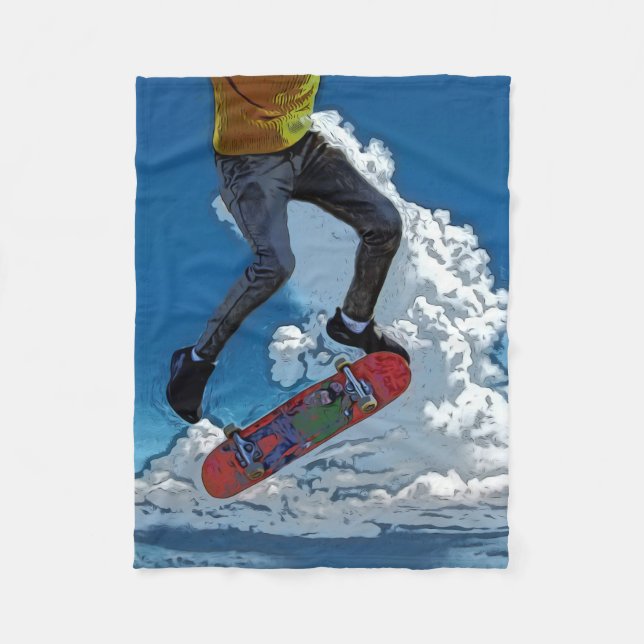 Riding the Wind - Skateboarder Poster Fleece Blanket (Front)