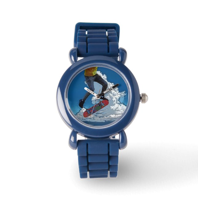 Riding the Wind - Skateboarder Poster Round Clock Watch (Front)