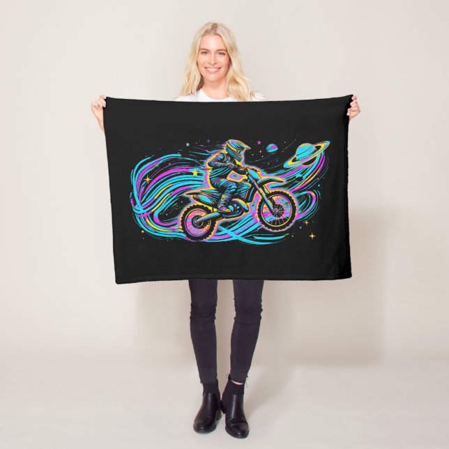 Riding through Space - Motocross Rider Fleece Blanket (In Situ)