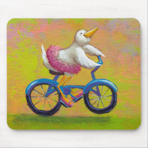 Riding to the Recital - fun happy bicycling bird Mouse Pad